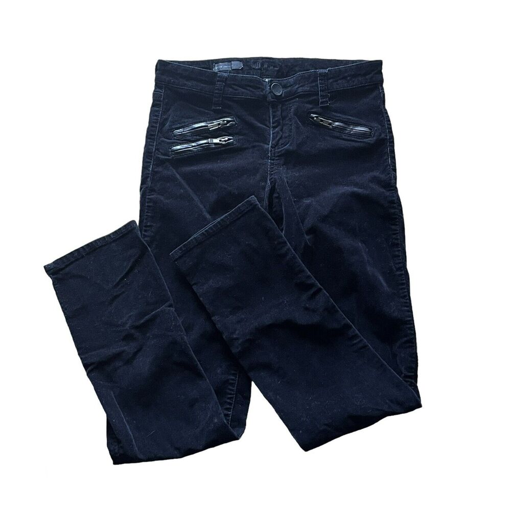 Kut From The Kloth Black Stevie Straight Leg Velour/Velvet Pants Size 4 Zippers